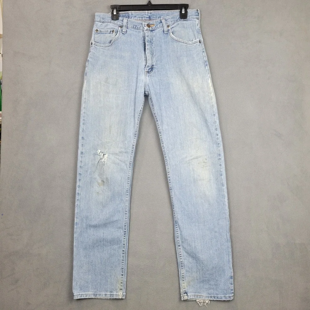 Wrangler Authentic Jeans Mens 32x32 Blue Denim Mid Rise Medium‎ Wash Distressed